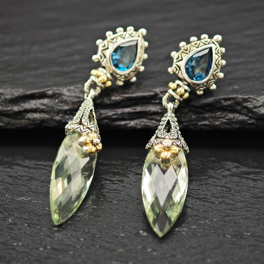 Barbara Bixby Topaz, Quartz 18K Gold Accent Sterling Silver Stud/Dangle Earrings