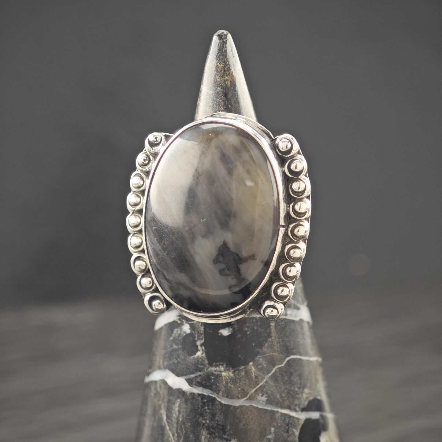 Southwestern Agate Ring Sterling Silver Size 5 3/4