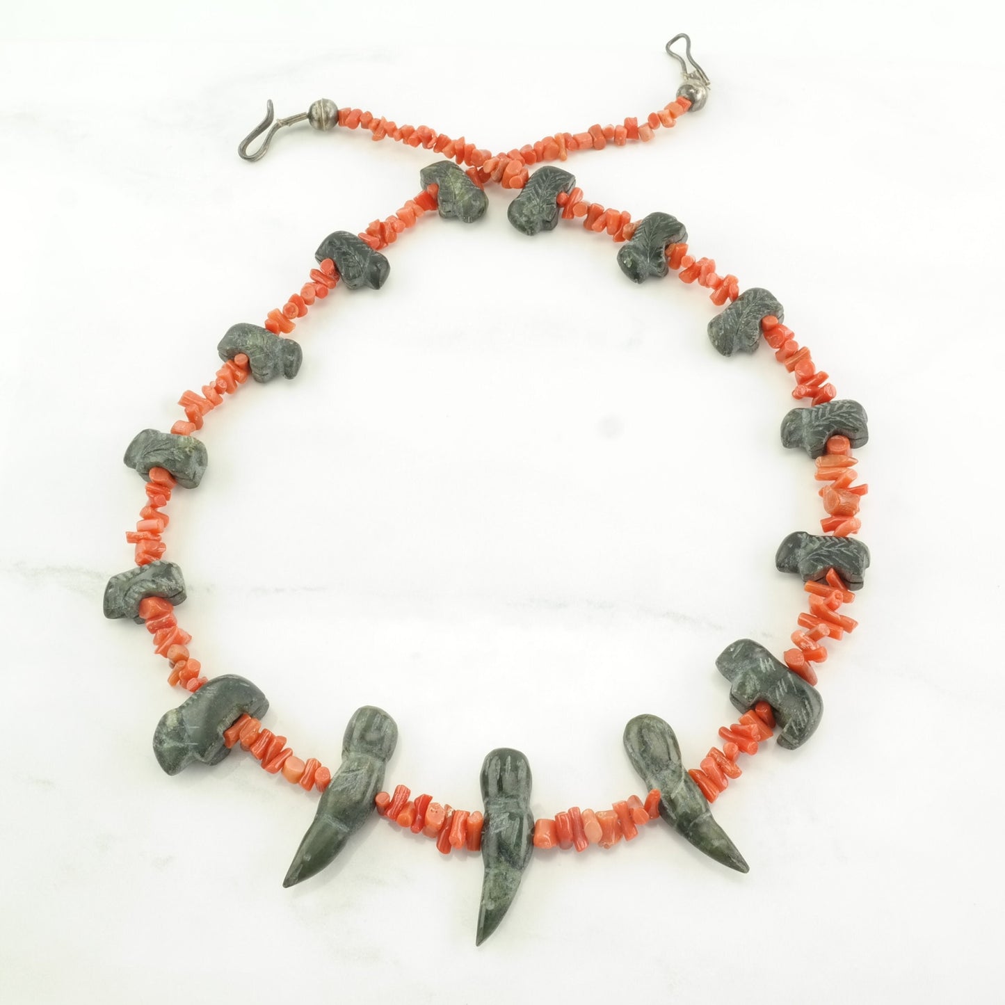 Santo Domingo Sterling Silver Coral Nephrite Jade Necklace N2034