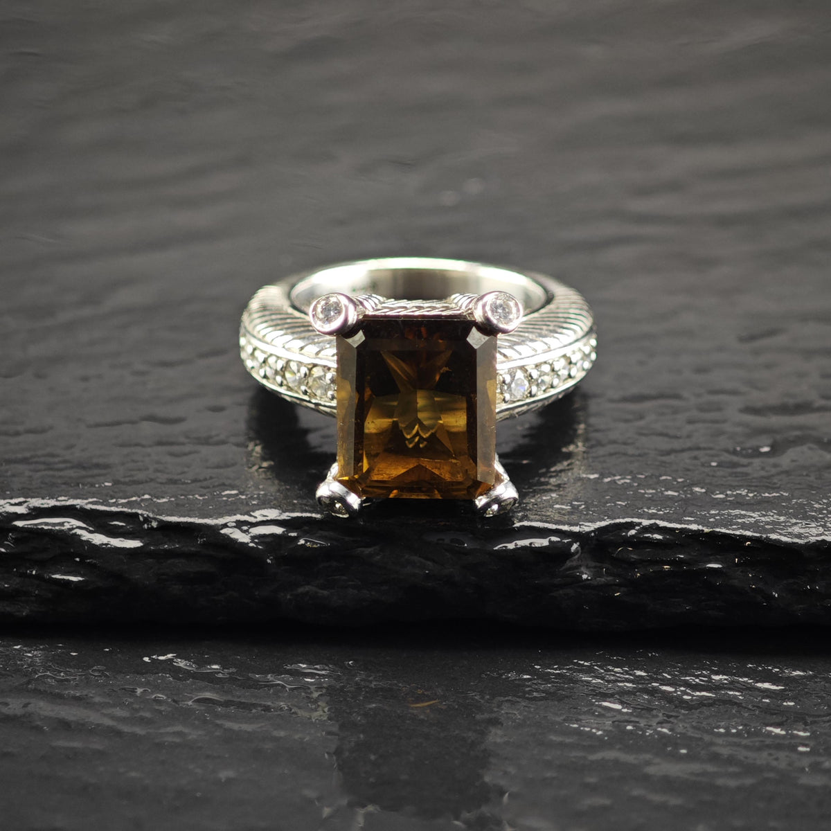 Vintage Judith Ripka Smoky Quartz CZ Sterling Silver Ring Sz 6 R6832