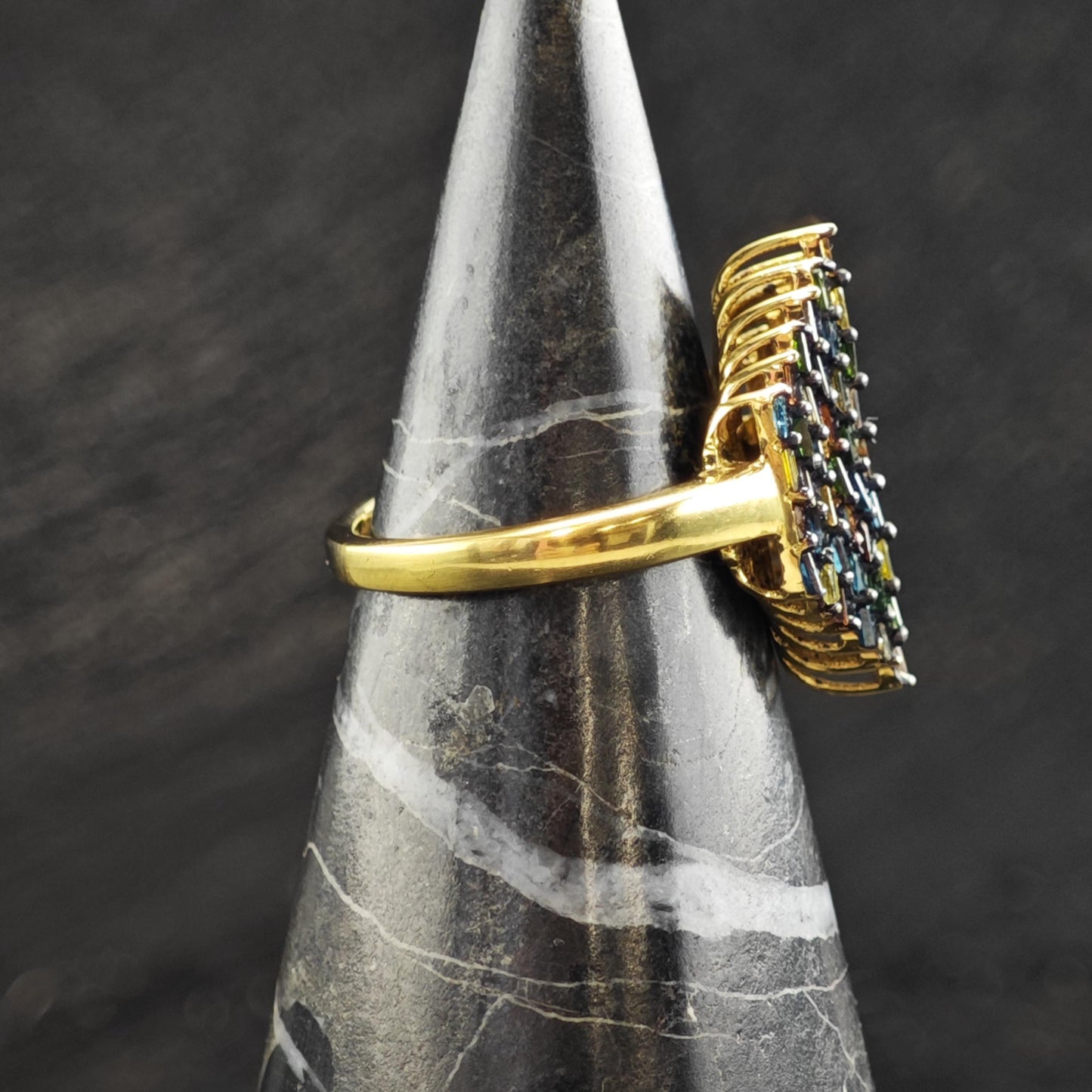 Color Diamond Marquis Shape Gold Plated Sterling Silver Ring Sz 6 R6610