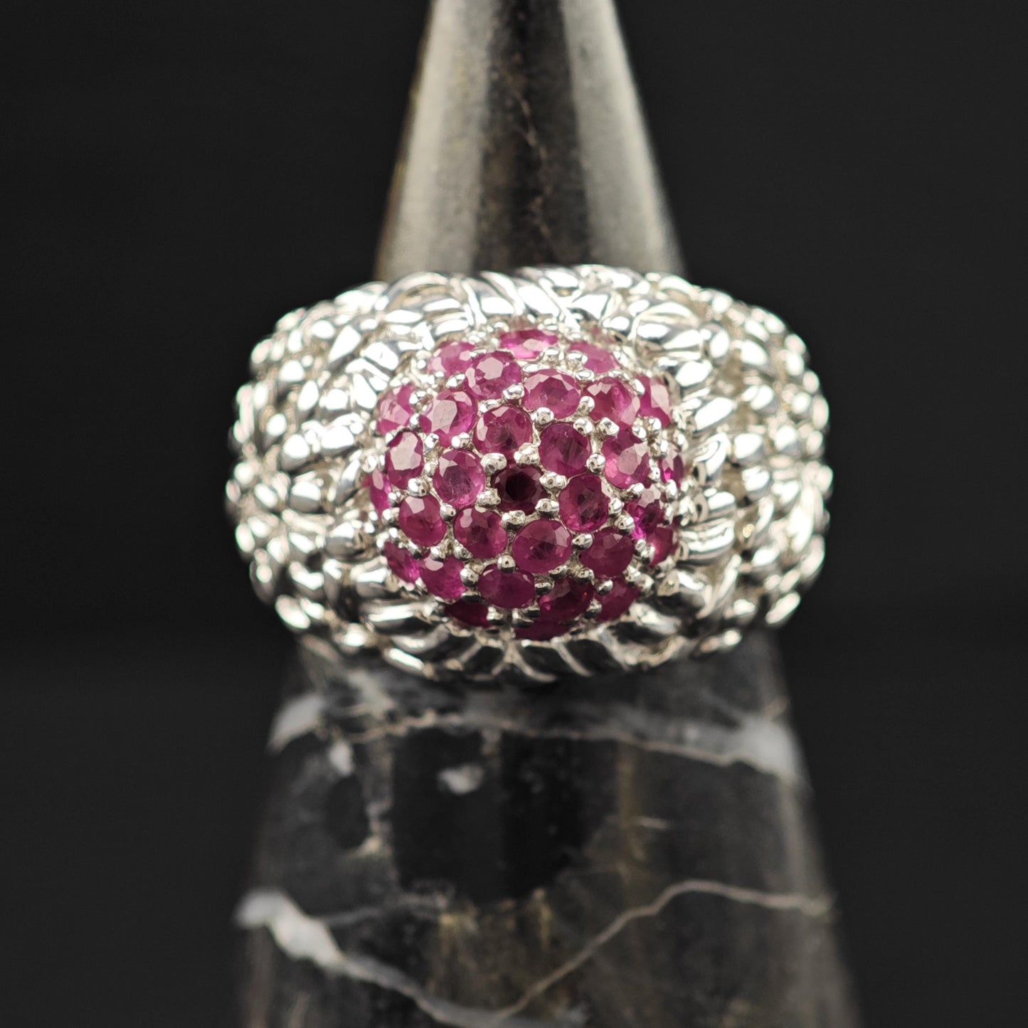 Ruby Cluster Dome Ring Sterling Silver Sz 7 1/4 R6132