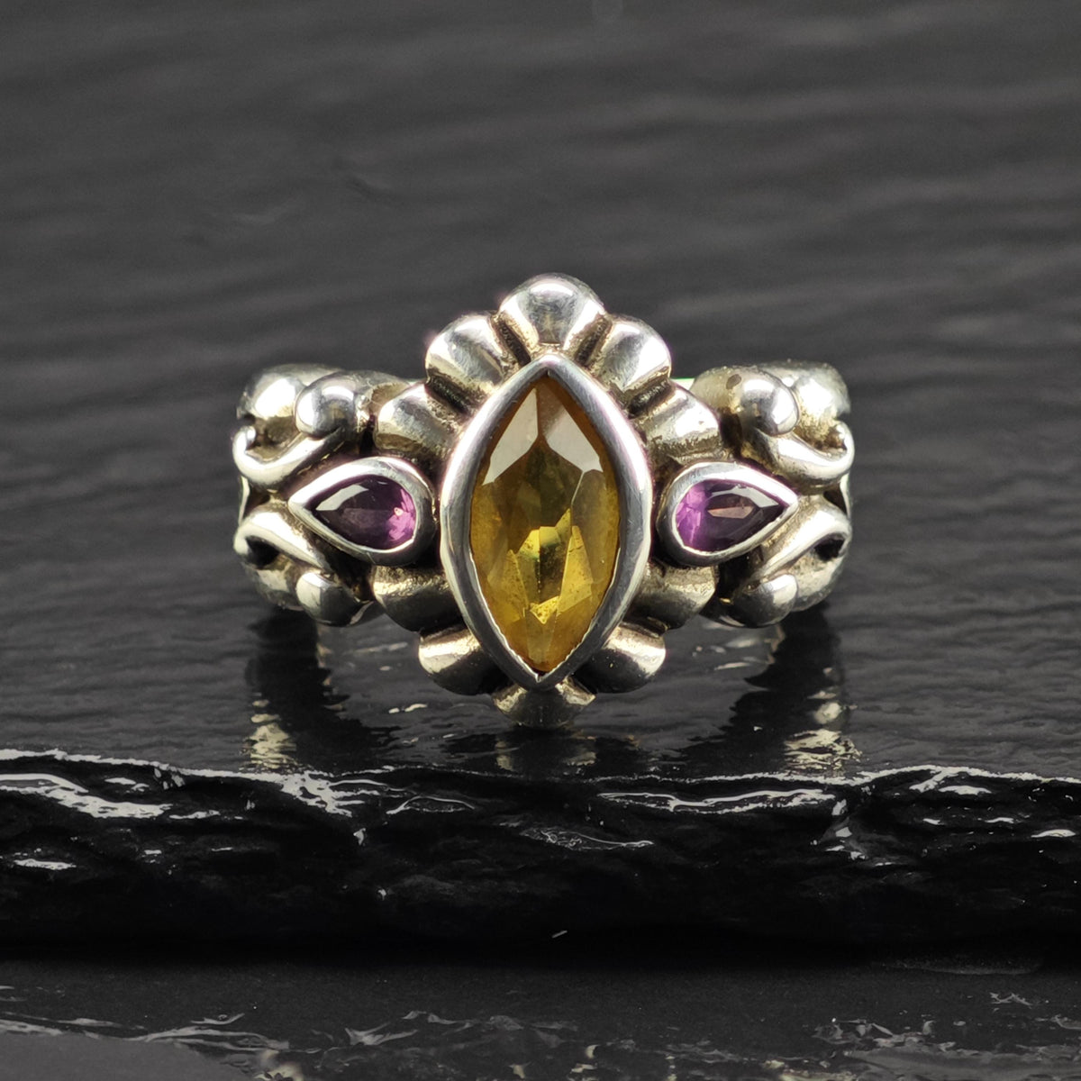 Citrine Garnet Sterling Silver Ring Sz 9 R6875