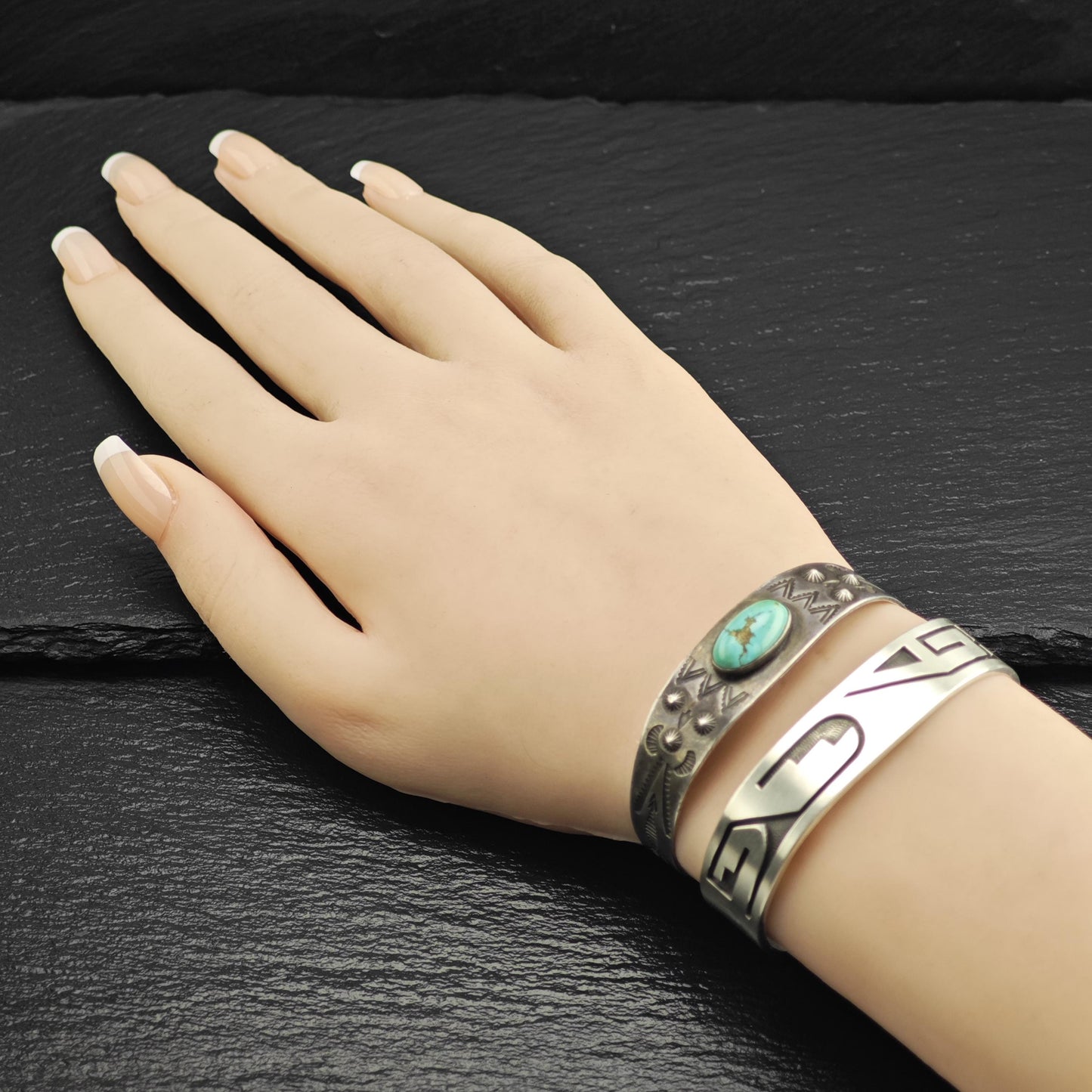 Fred Harvey Era Blue Gem Turquoise Stamped Sterling Silver Cuff Sz 6 1/4" BR3116