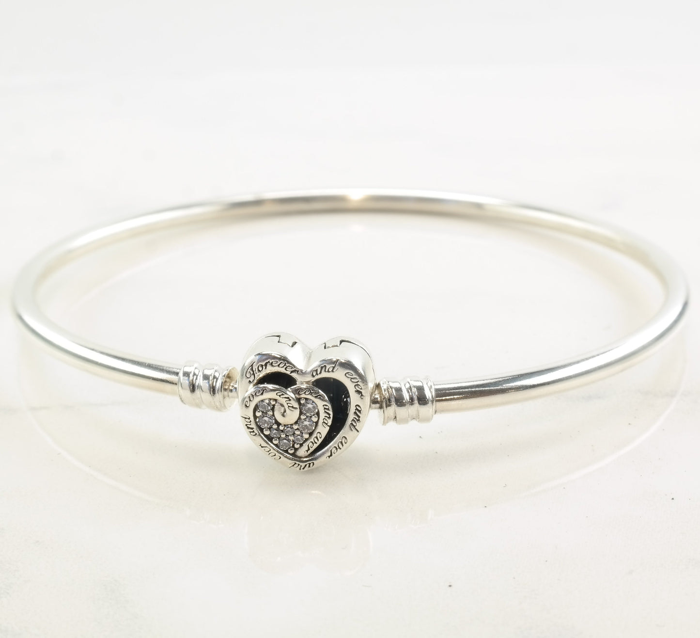 Pandora Sterling Silver Bangle Bracelet White CZ Heart