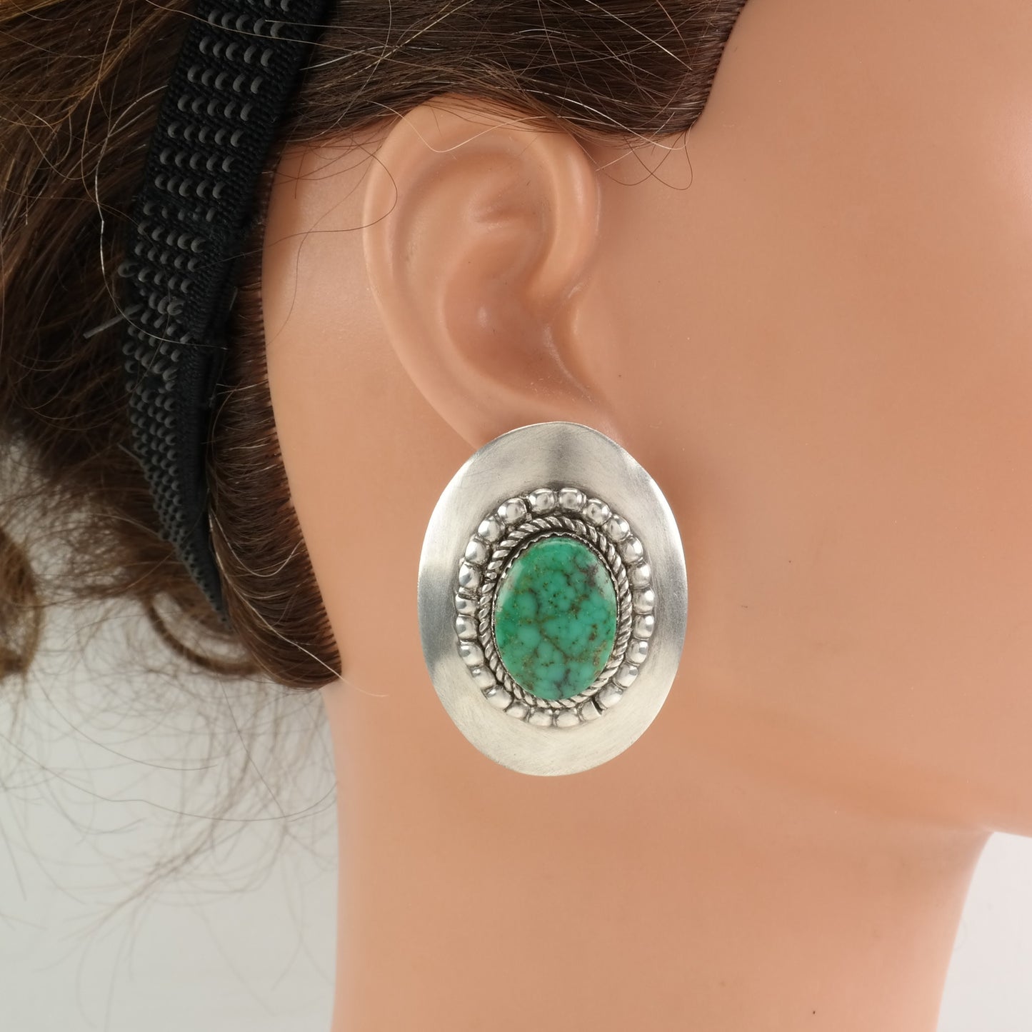 Native American Sterling Silver Turquoise Shield Earrings Stud