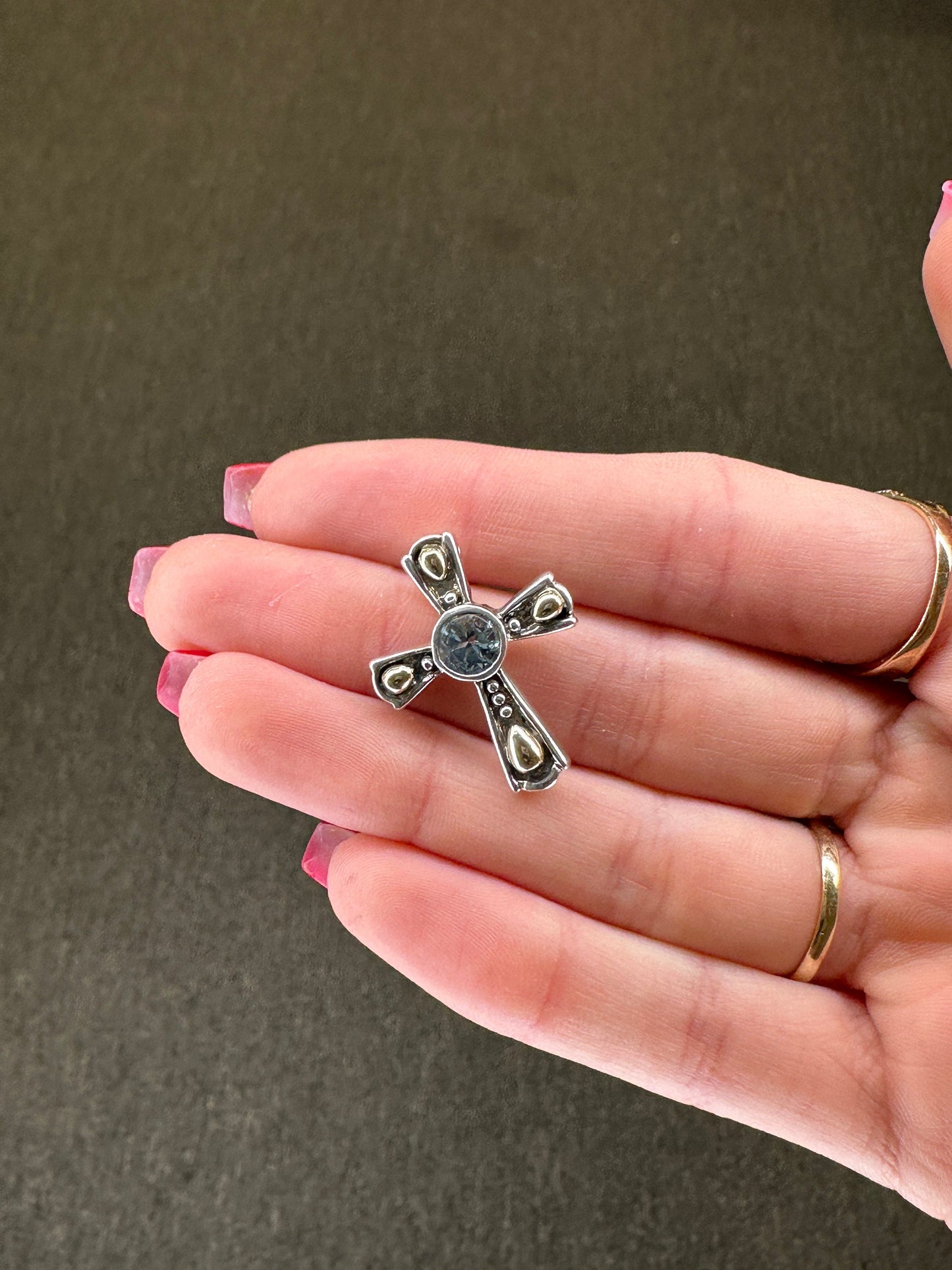 Vintage Topaz Cross 14k Gold Accent Sterling Silver Pendant