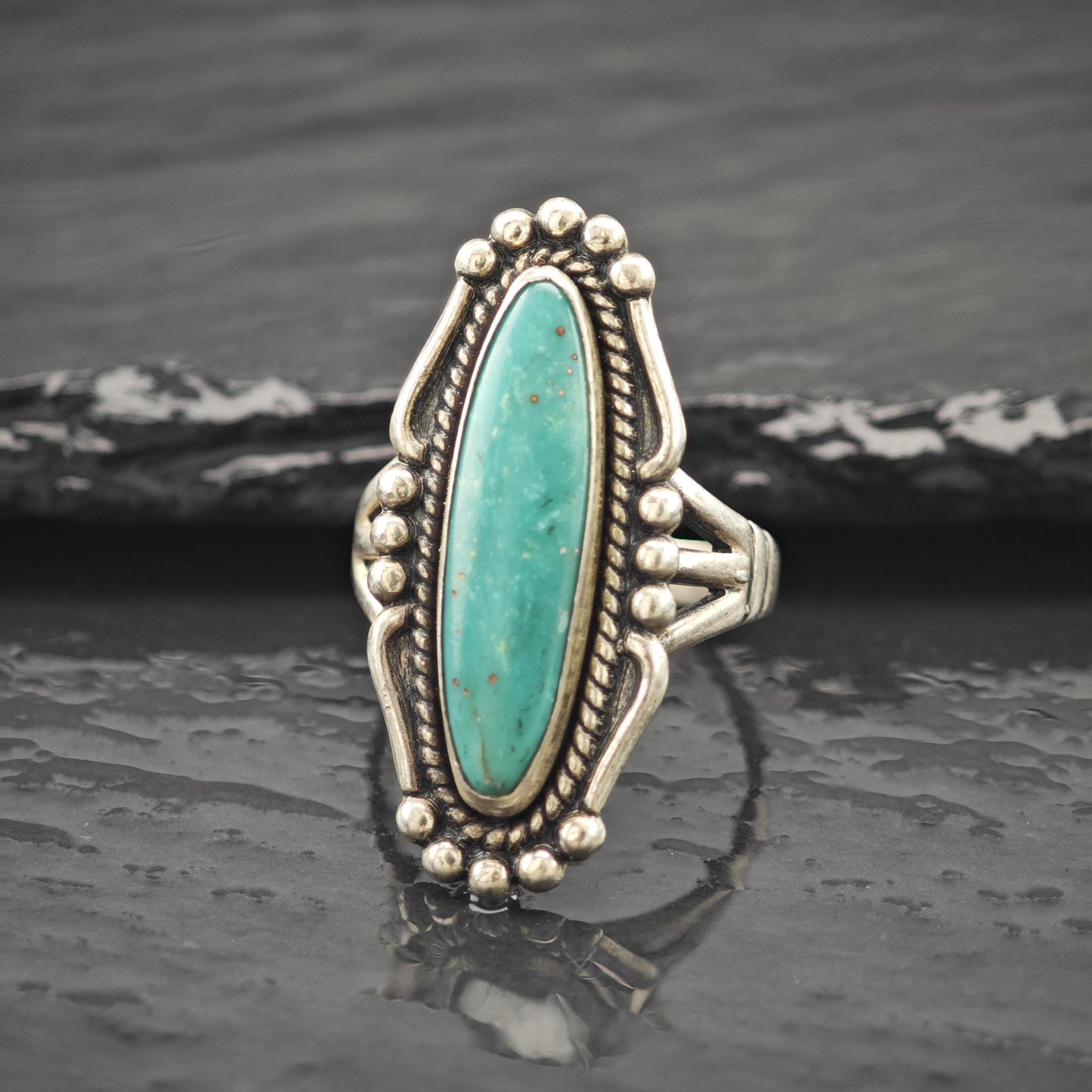 Bell Trading Navette Turquoise Ring Sterling Silver Size 7 3/4 R5970