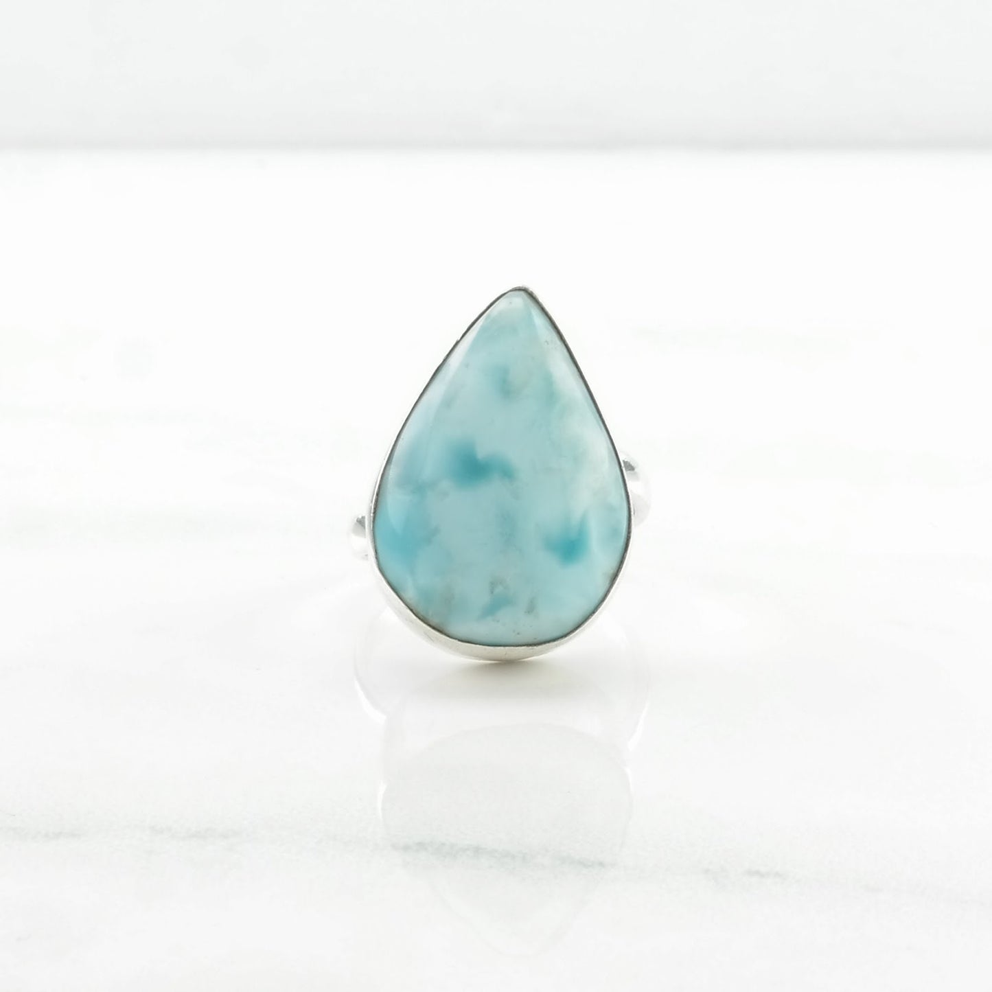 Vintage Sterling Silver Ring Larimar Teardrop Blue Size 8 1/4