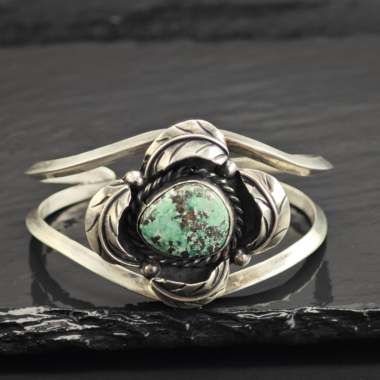 SW Turquoise Feather Detailing Sterling Silver Cuff Sz 6 1/4" BR3136