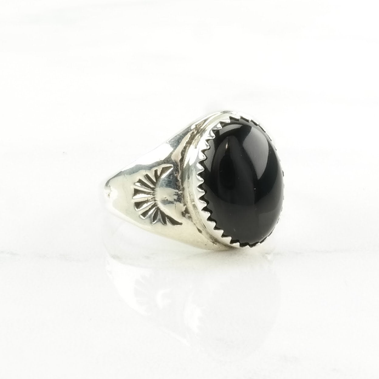 Southwest Silver Ring Onyx Stamped Sterling Black Size 8 1/2