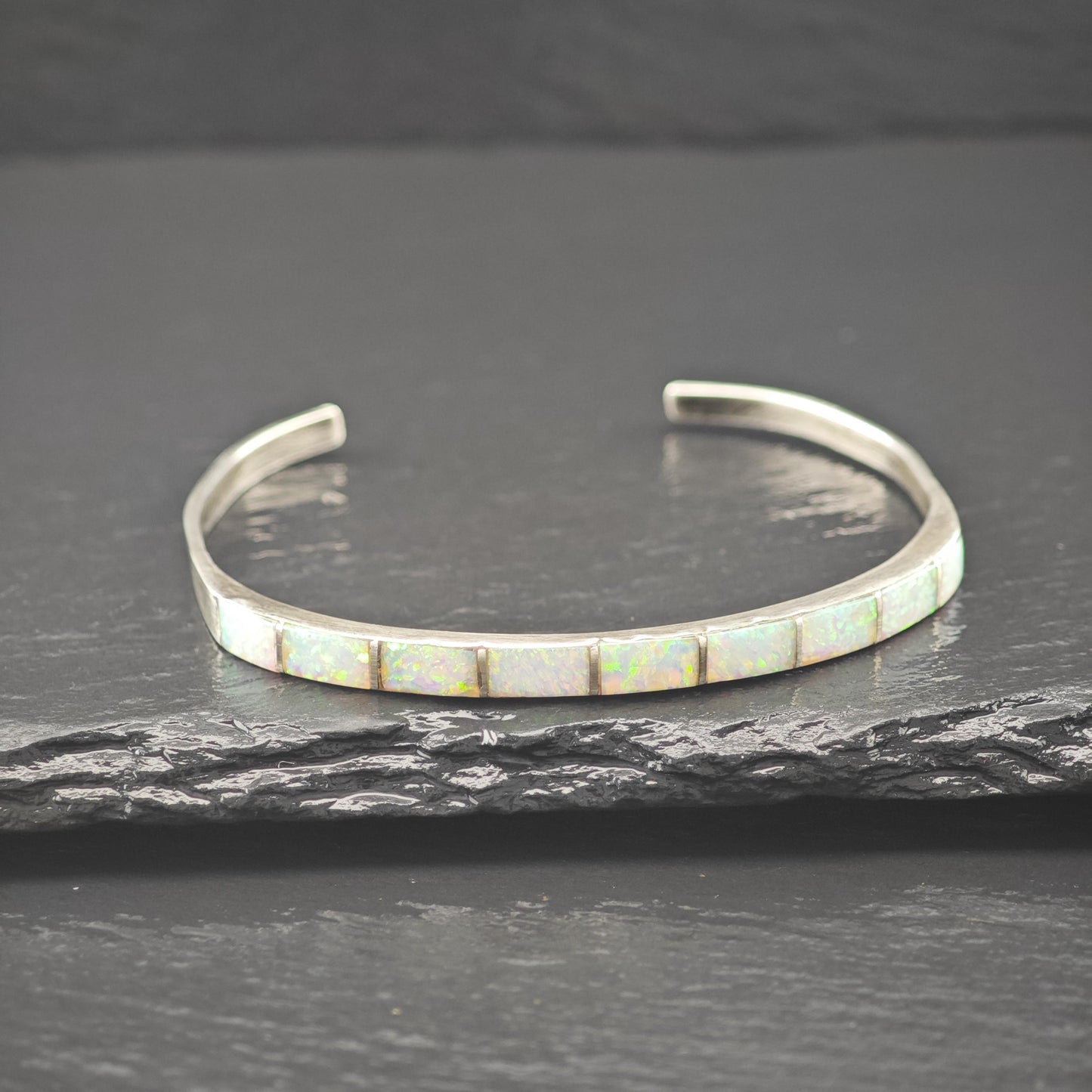 Native American Opal Inlay Cuff Bracelet Sterling Silver