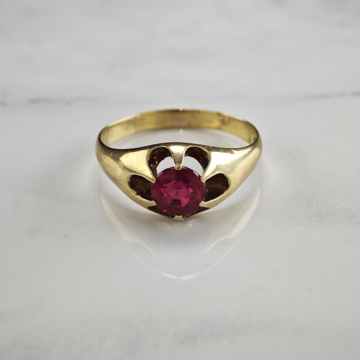 Antique Lab Ruby Buttercup 14K Gold Ring Sz 13 R6797
