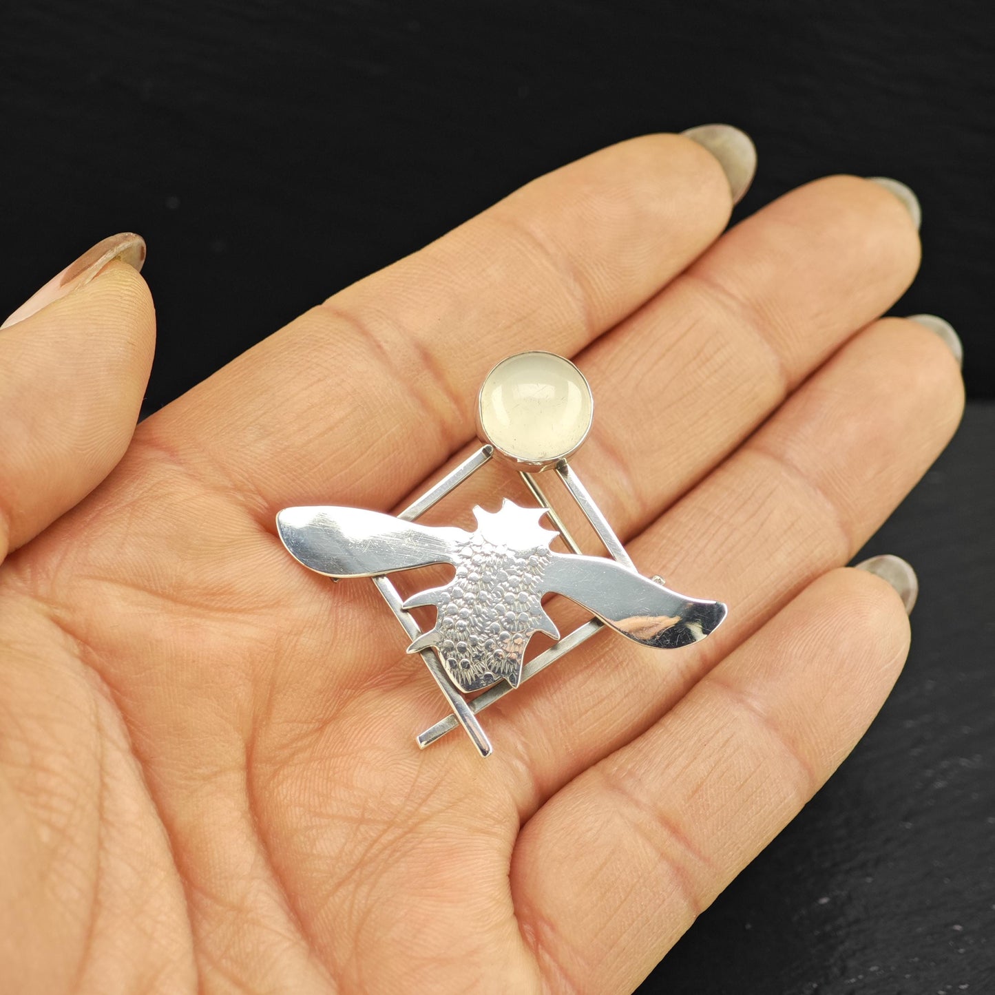 Vintage Studio, Artist Sterling Silver Brooch Insect White Quartz