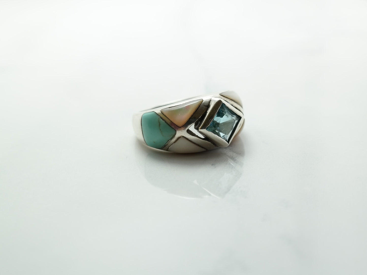 Vintage Sterling Silver Ring CZ Turquoise MOP Size 5