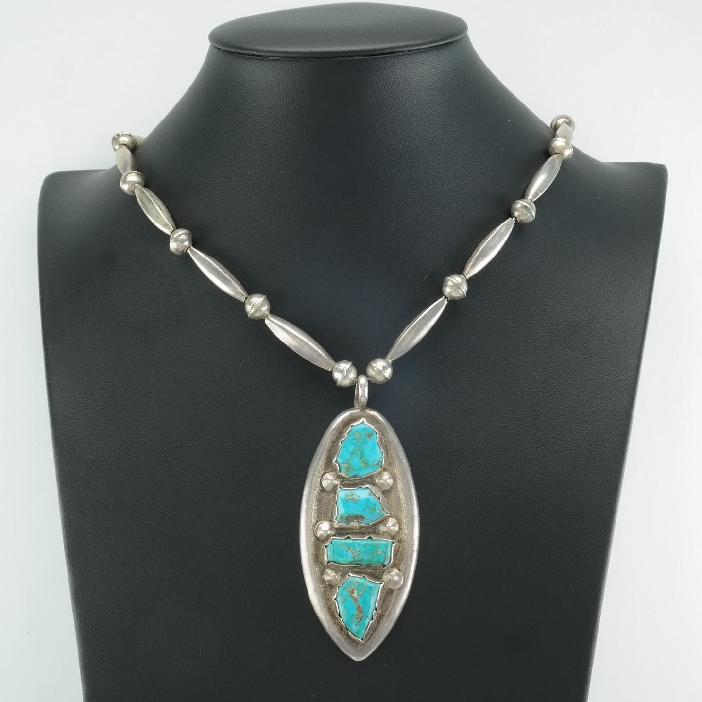 Native American Sterling Silver Turquoise Beaded Necklace