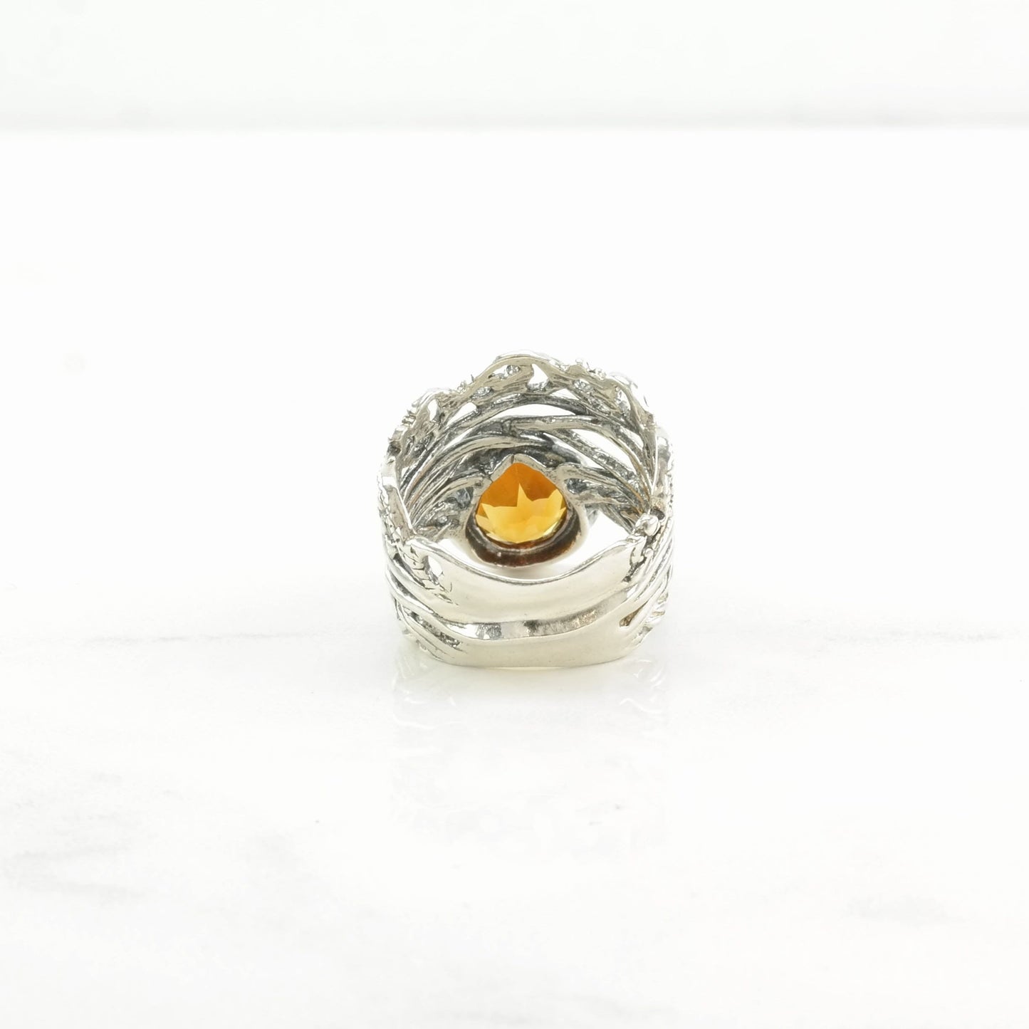 Israel Silver Ring Citrine Woven Sterling Orange Size 5 1/4