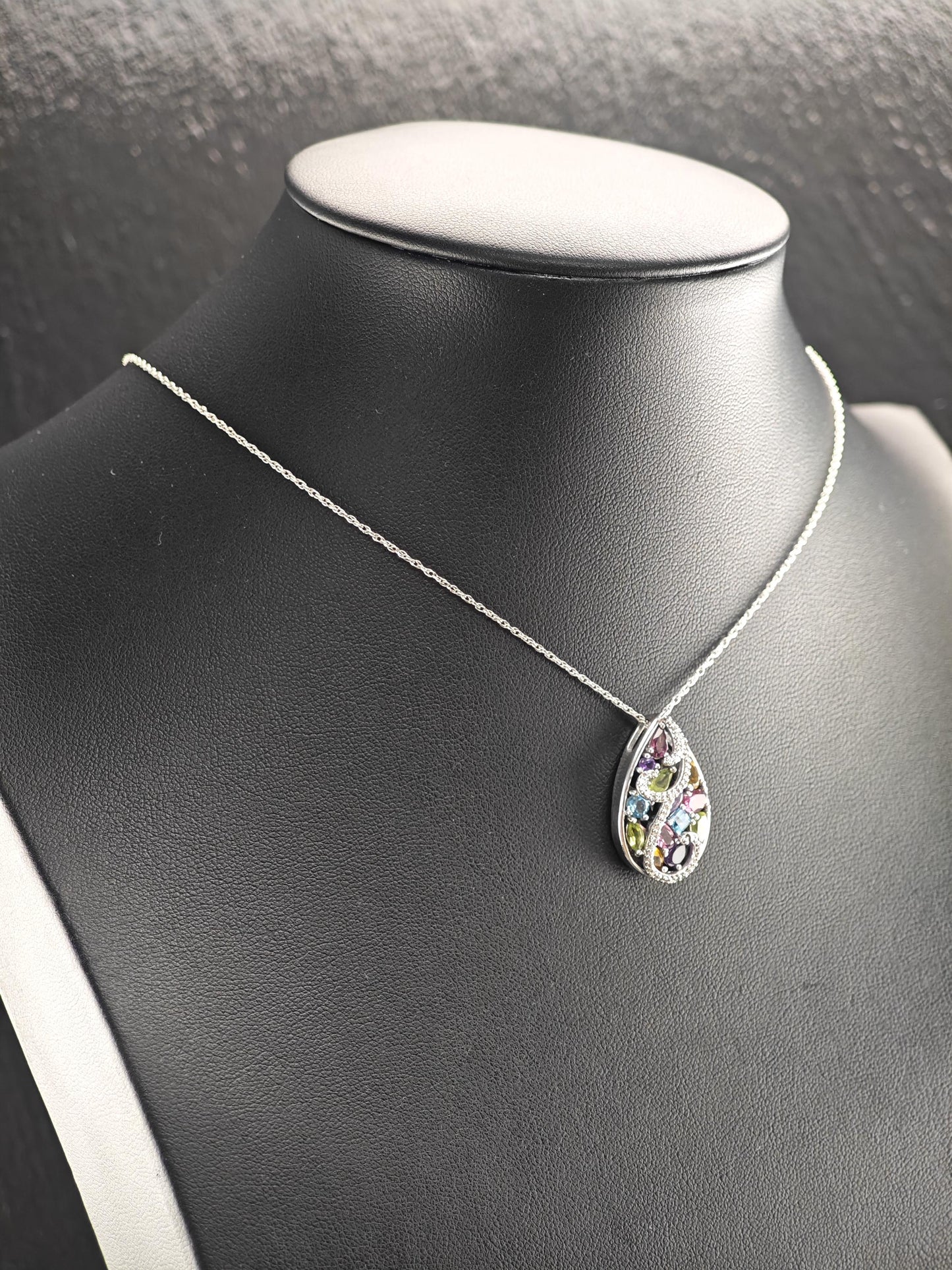 Designer Diamond, Amethyst, Gemstones Teardrop Necklace Sterling Silver N2516