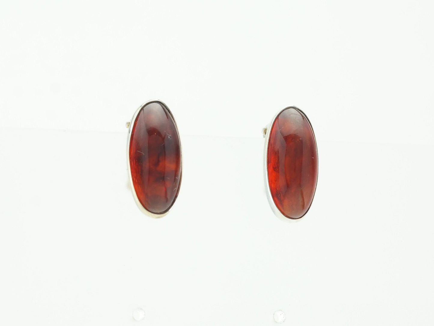 Southwest Sterling Silver Orange Amber Clip-On Earrings