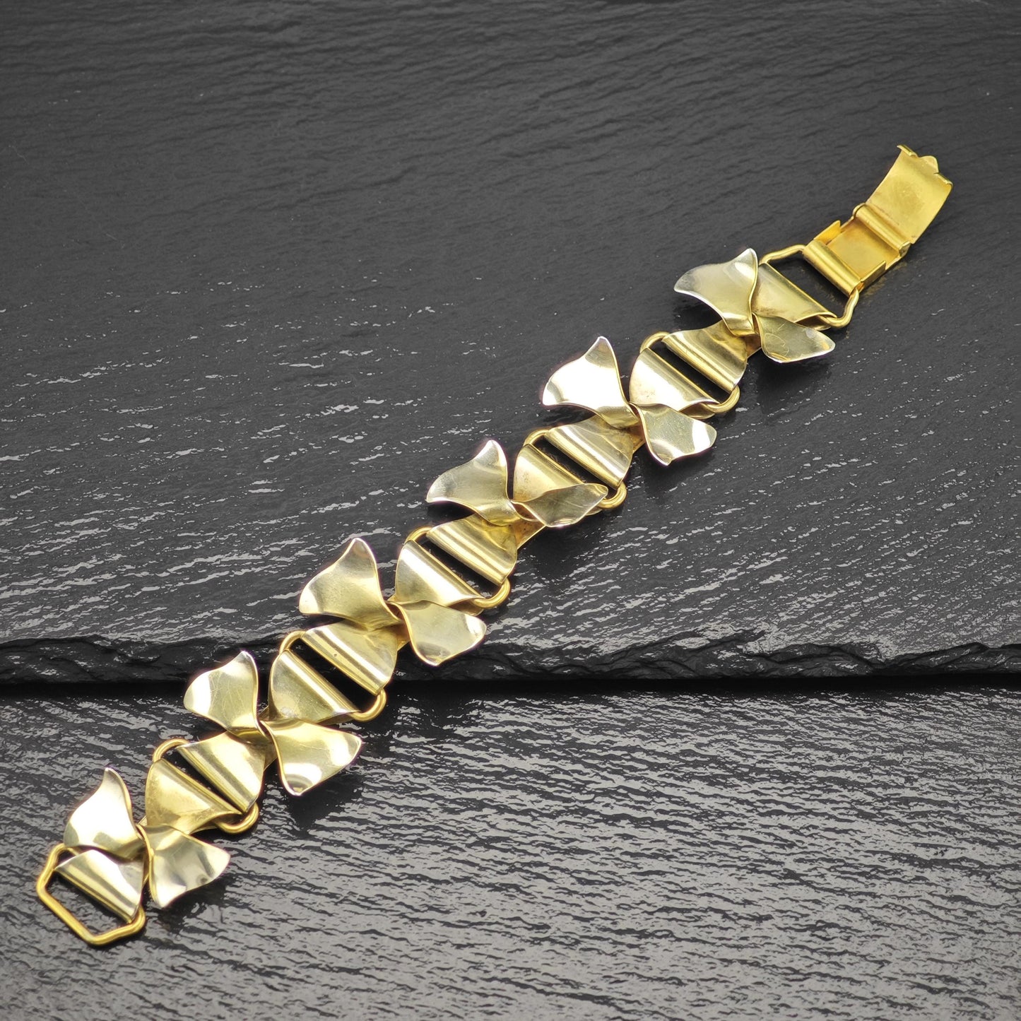 Gold Gilded Floral Link Bracelet Sterling Silver Size 6 3/4"