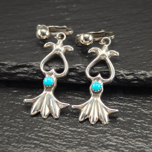 Southwest Blue Block Turquoise Sandcast Clip On/Dangle Earrings Sterling Silver