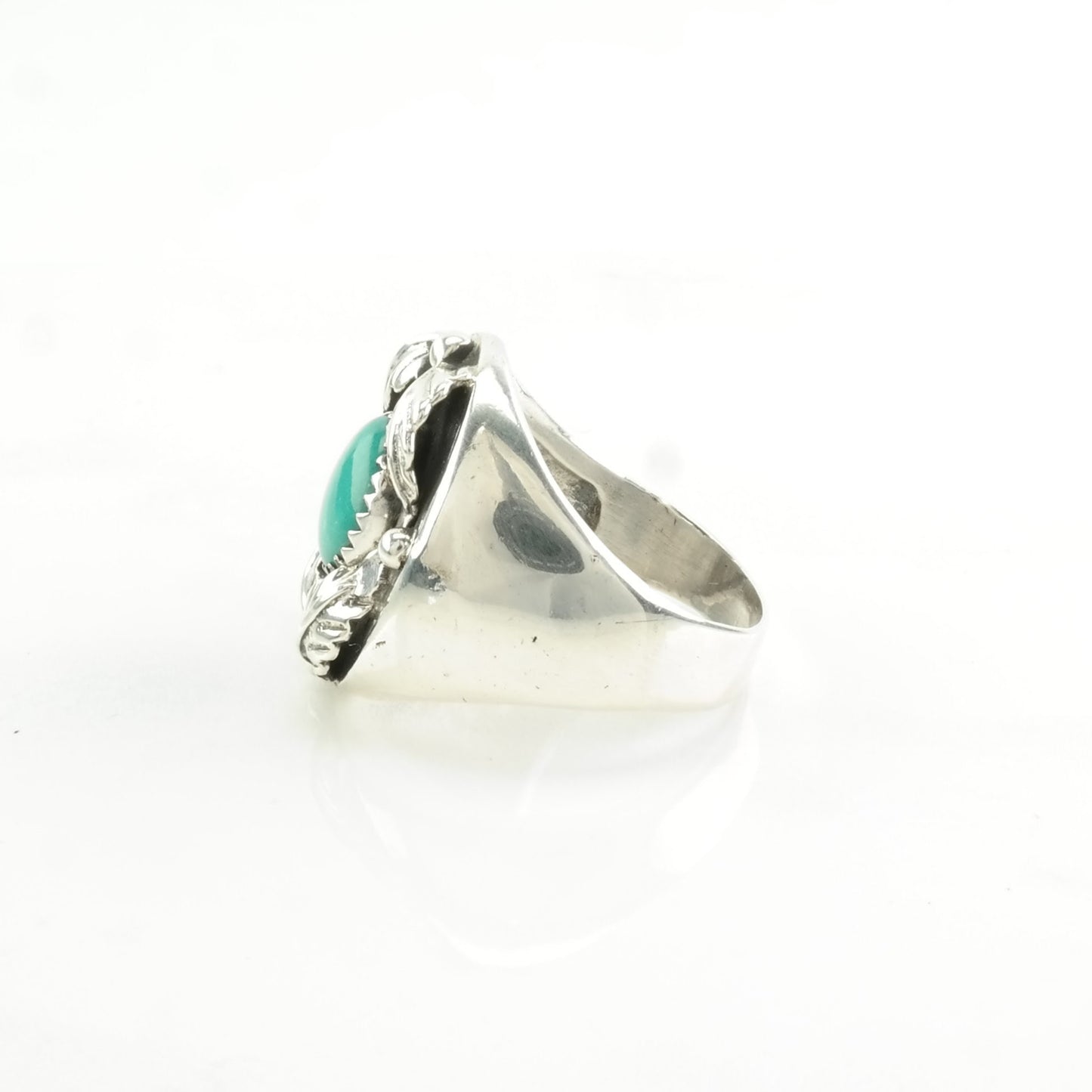 Southwest Silver Ring Turquoise Floral Sterling Blue Size 11