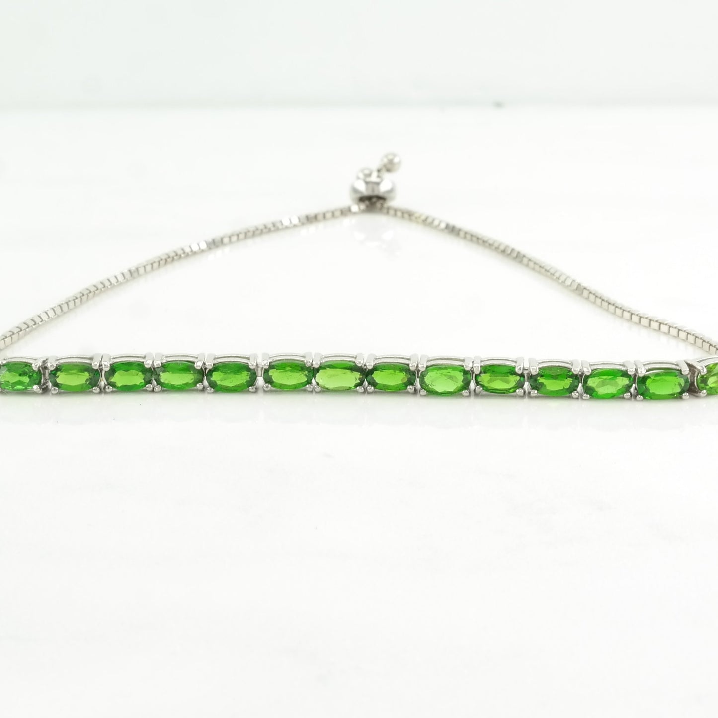 Vintage Sterling Silver Slider Bracelet Green Chrome Diopside Tennis Chain