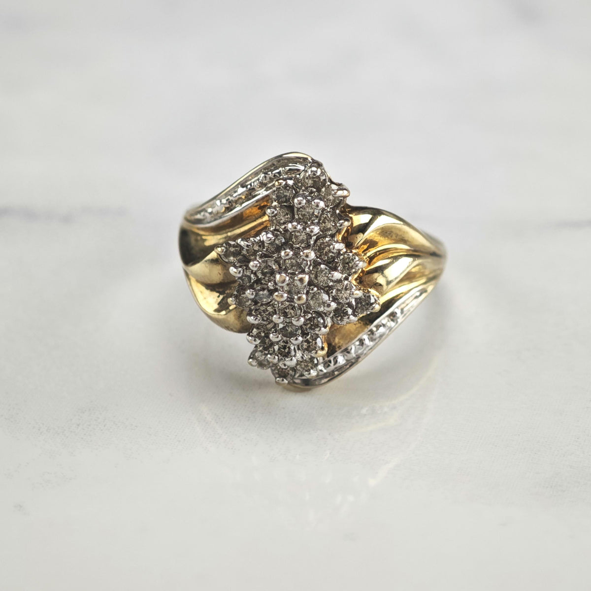 Diamond Waterfall 10K Yellow Gold Ring Sz 7 R6794