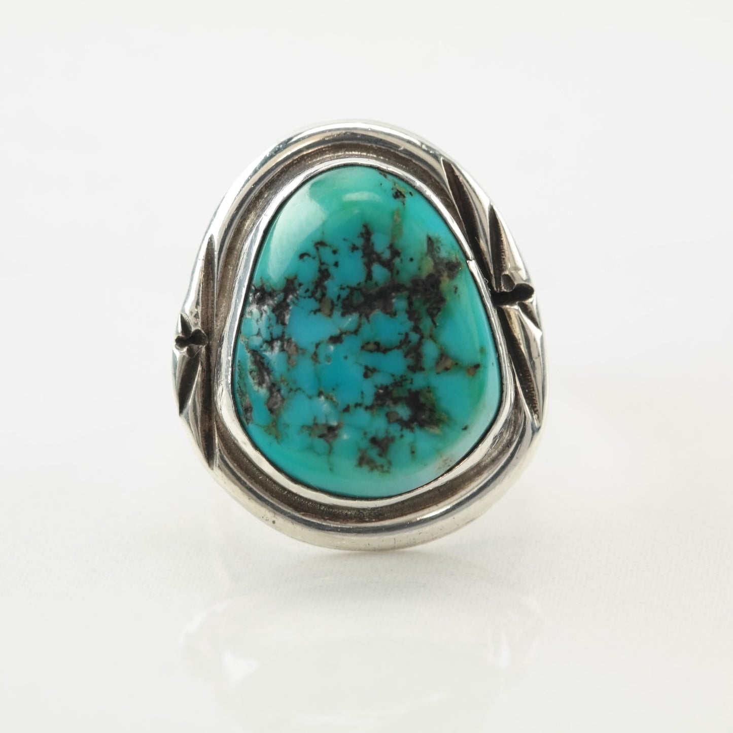 Vintage Southwest Silver Ring Turquoise Stamped Sterling Blue Size 3 1/4