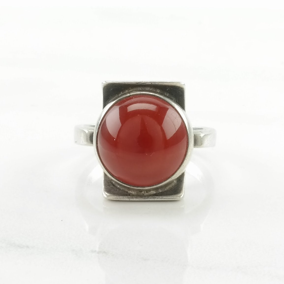 Germany Silver Ring Carnelian Solitaire, Mid Century Sterling Red Size 6 1/2