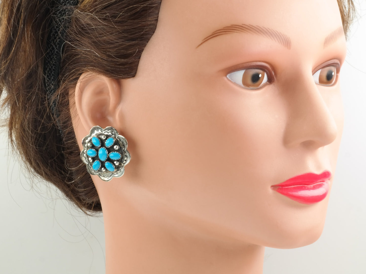 Navajo Silver Turquoise Cluster Clip on Earrings