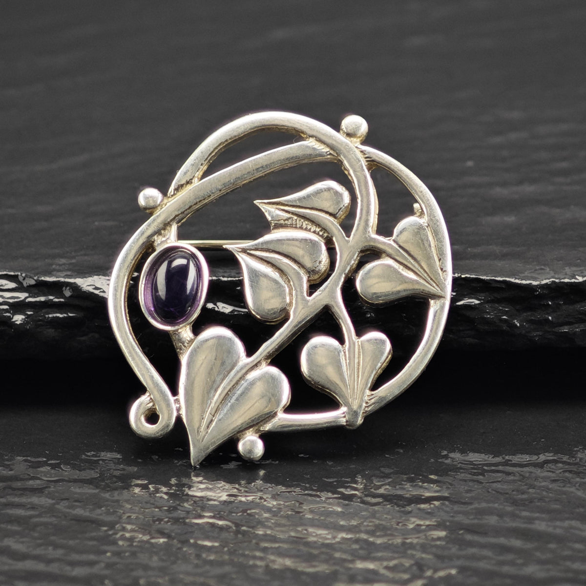 Amethyst Cabochon Sterling Silver Brooch B2263