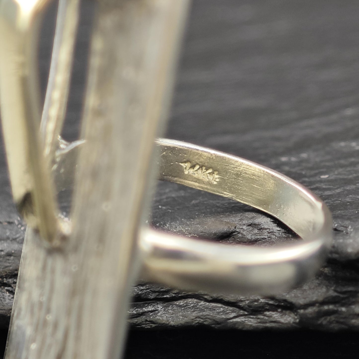 Abstract 14K Gold Accent Ring Sterling Silver Sz 7 R6017