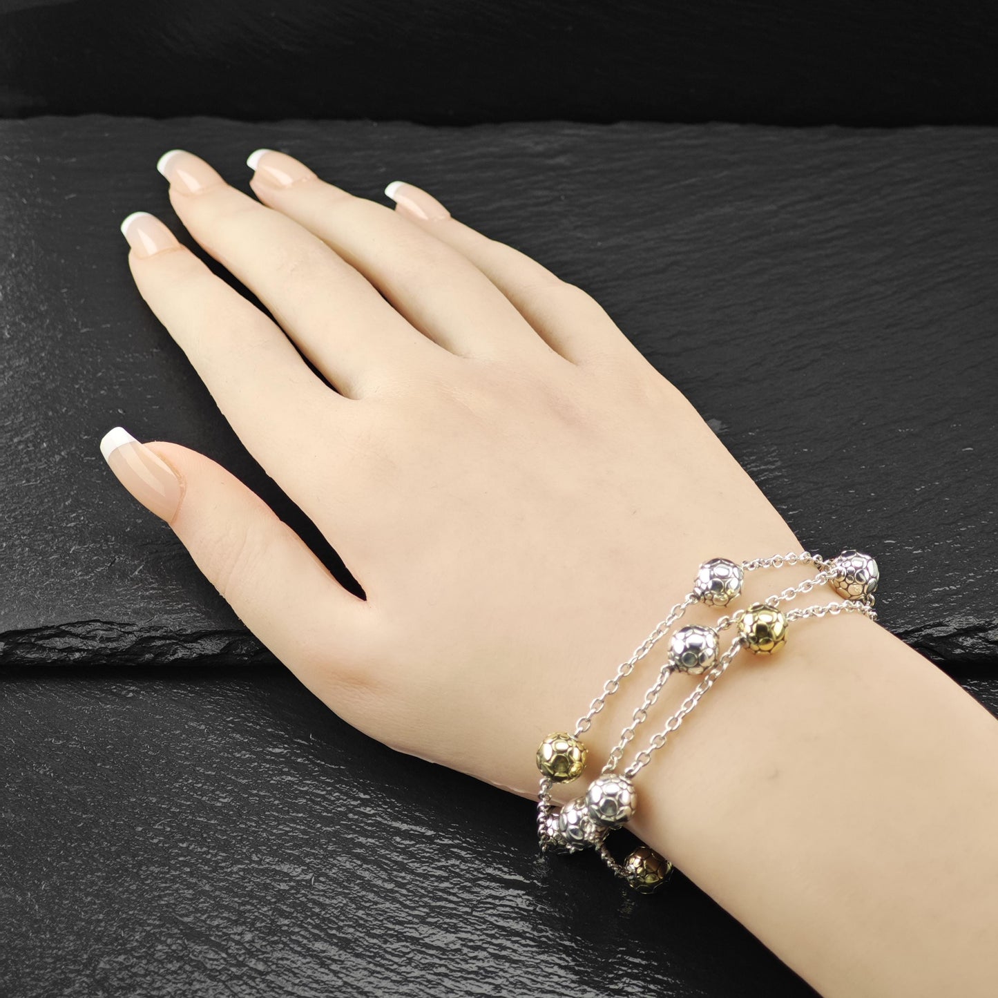 John Hardy Dot Collection 18K Gold Accent Bracelet Sterling Silver Ball Size 7"