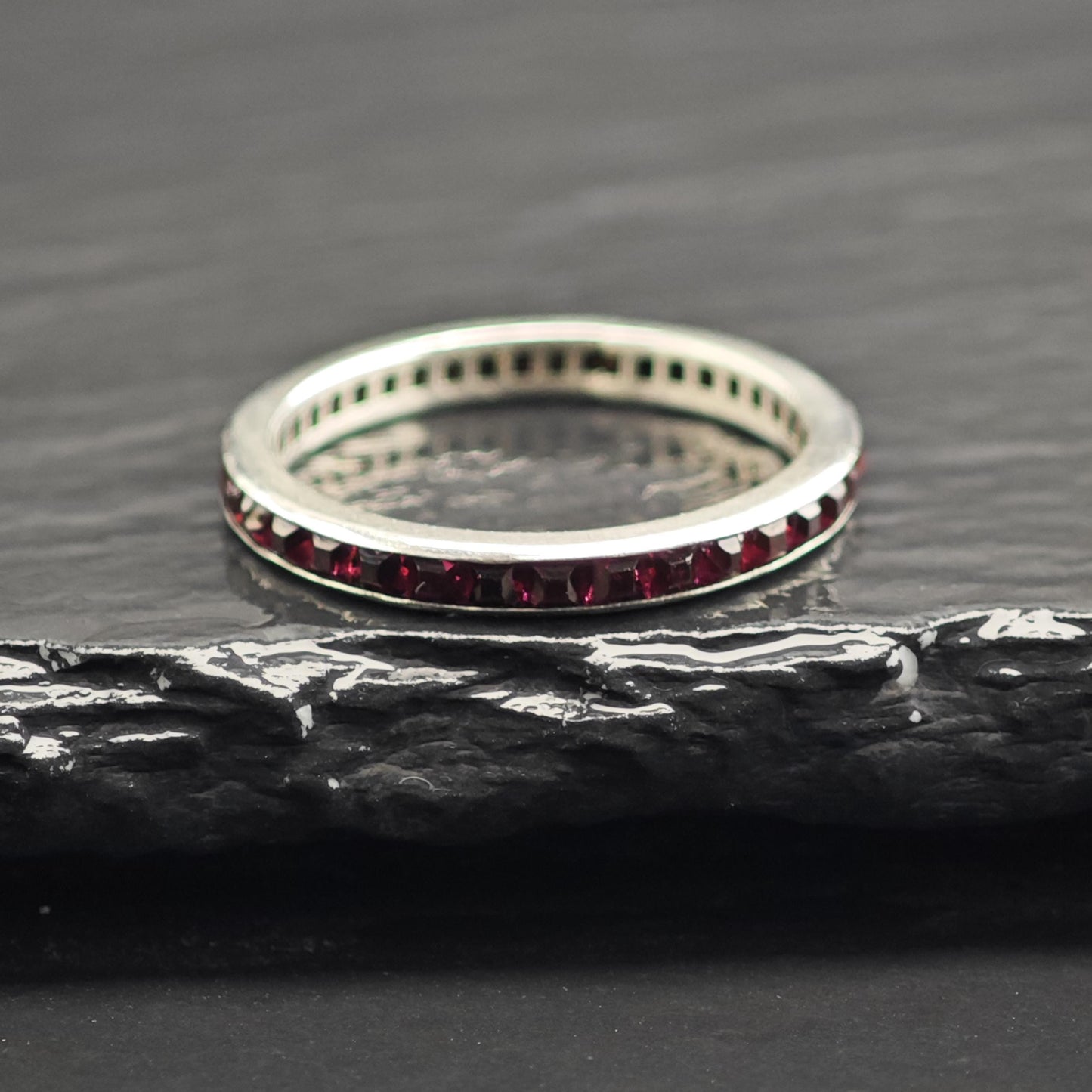 Art Deco Red Paste Band Sterling Silver Ring Sz 8 R6687