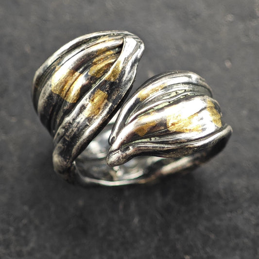 Unique Studio Artist Gold Accent Bypass Sterling silver Ring Sz 6.5 R6558
