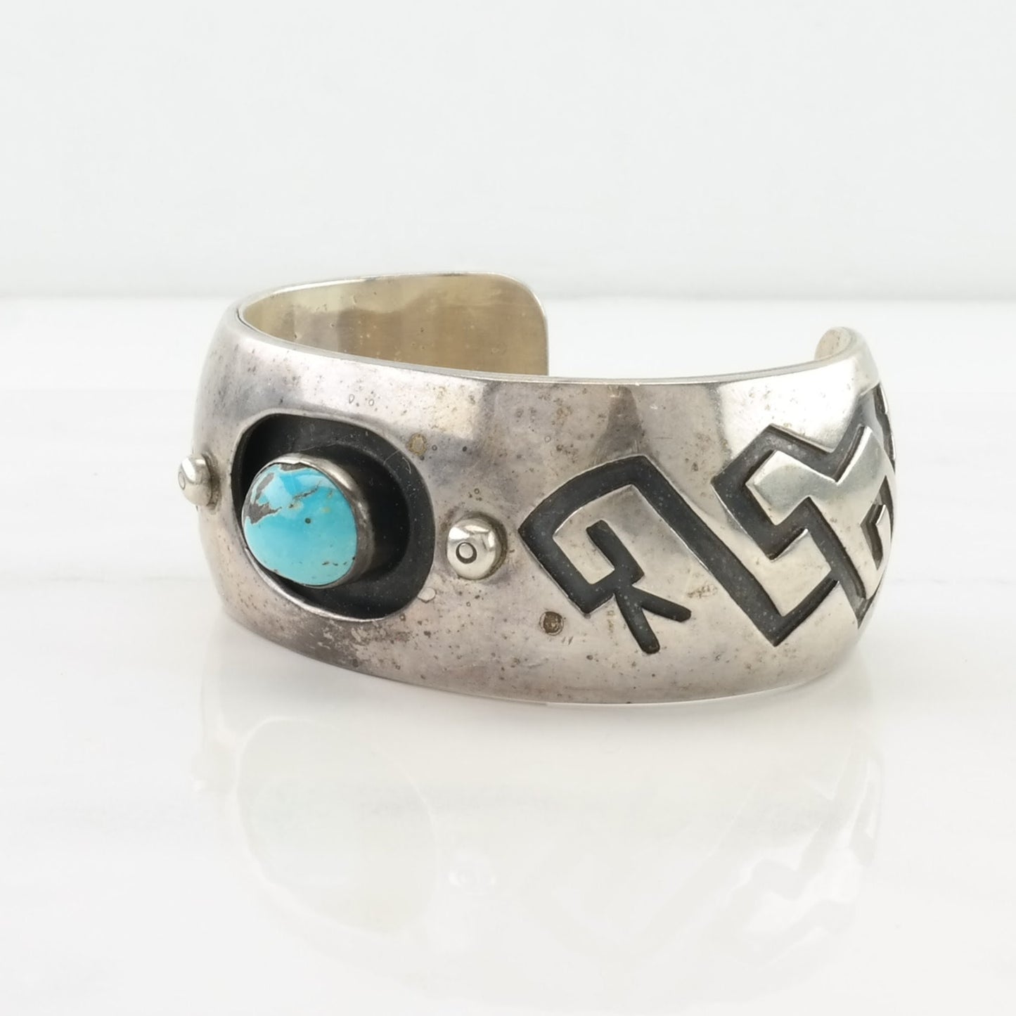 Native American Sterling Silver Cuff Bracelet Blue Turquoise Overlay