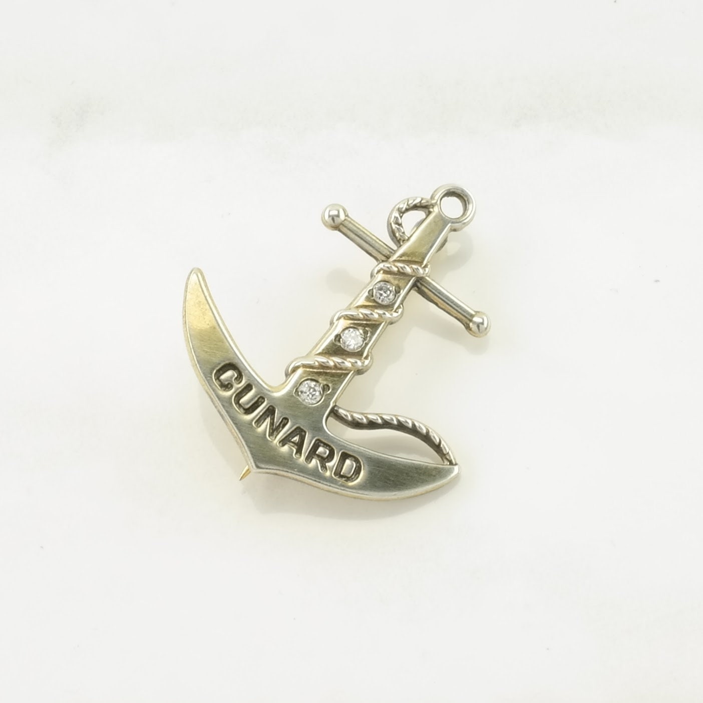 Vintage Silver Brooch Pendant Cunard, Anchor Diamond Sterling