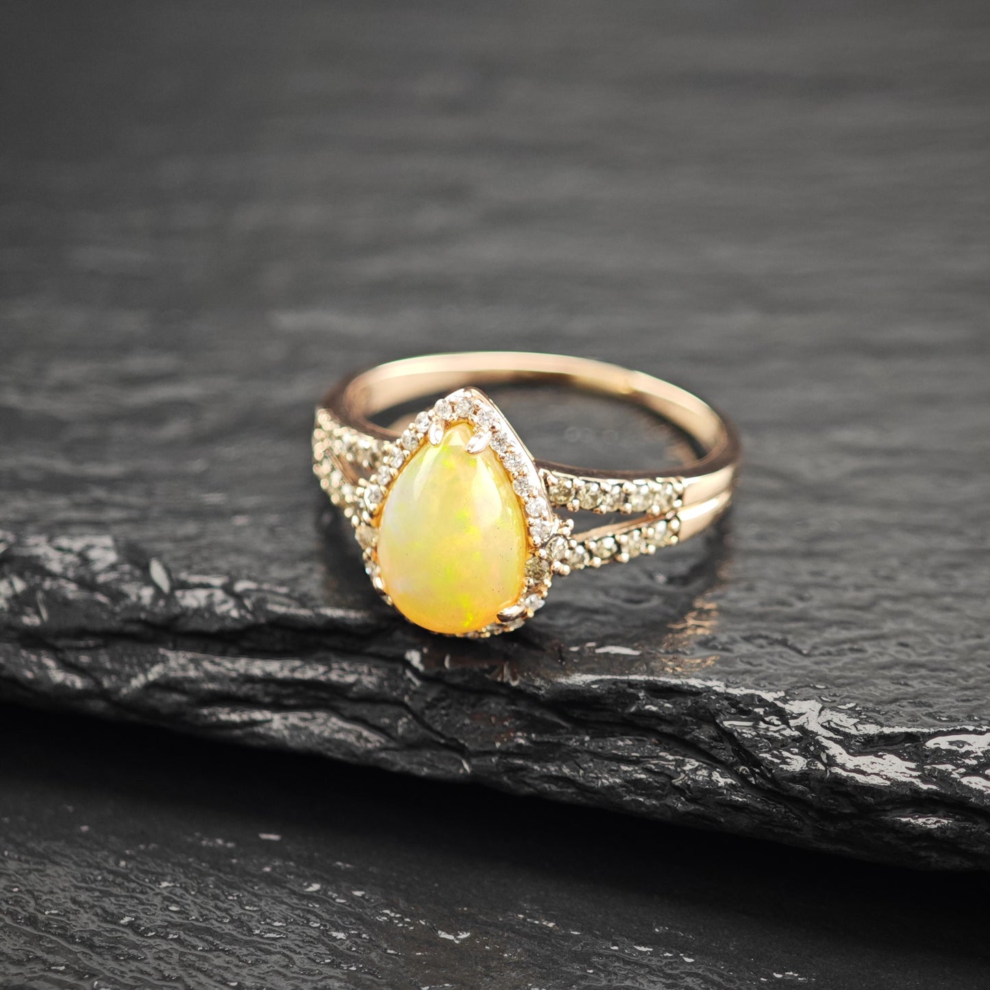 LeVian 14K Rose Gold Teardrop Opal Diamond Ring