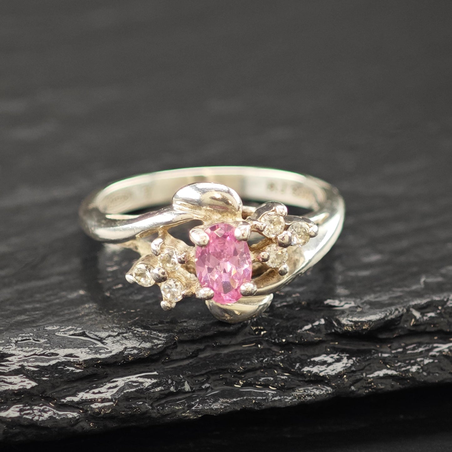 Silver Ring Pink Gemstone Sterling Size 6 3/4 R6185