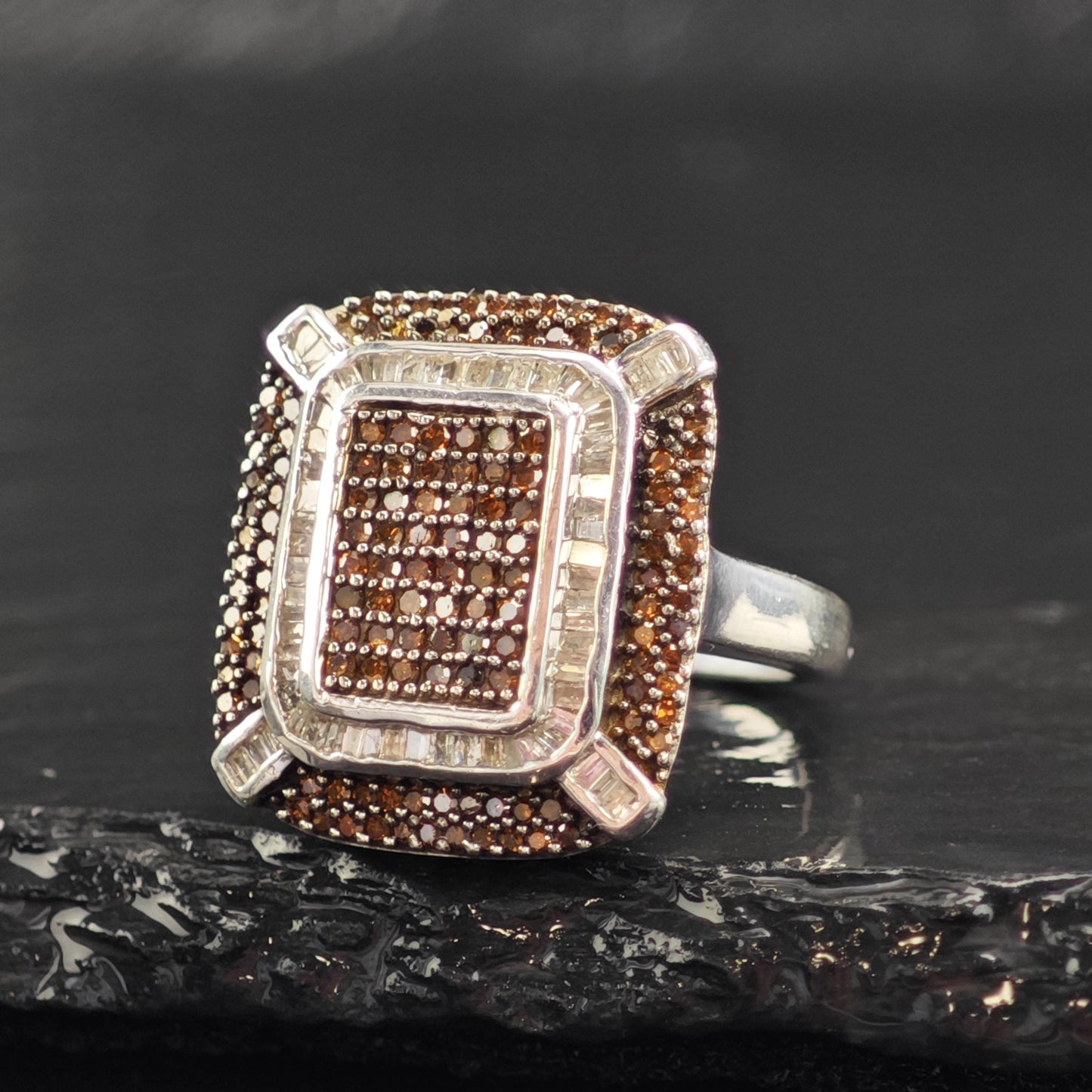 1 cttw Brown & White Diamond Sterling Silver Ring Sz 6 R6573
