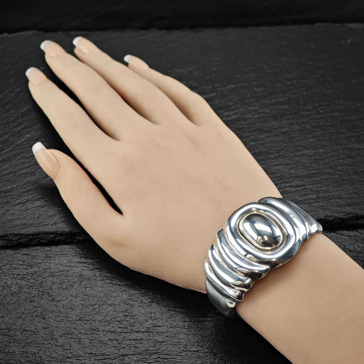 Taxco Ballesteros Modernist Abstract Sterling Silver Cuff Bracelet Sz 6 1/4" BR3193