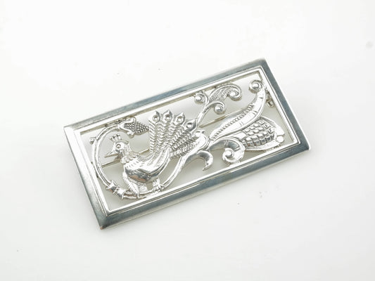 Soviet USSR Silver Peacock Brooch Sterling B1400