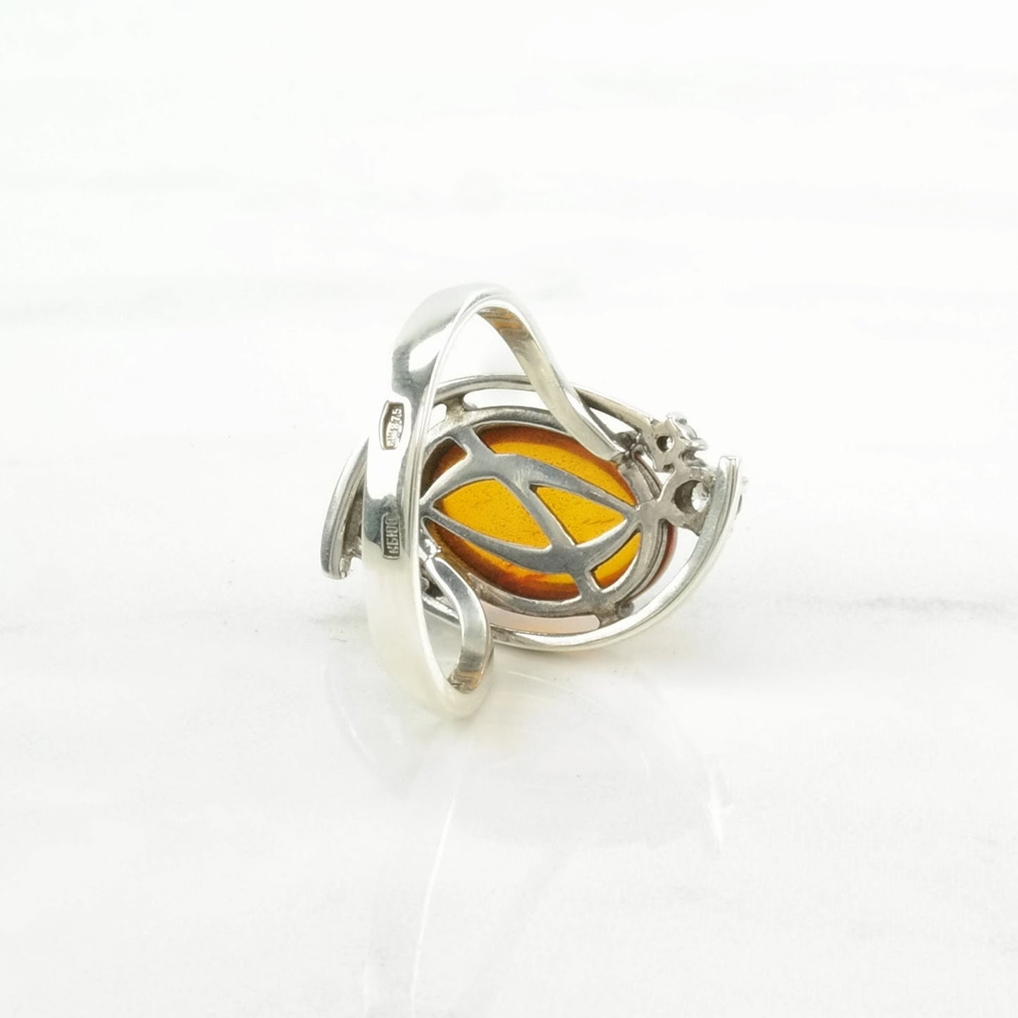 Soviet Silver Ring Amber CZ Sterling Orange Size 7 1/4