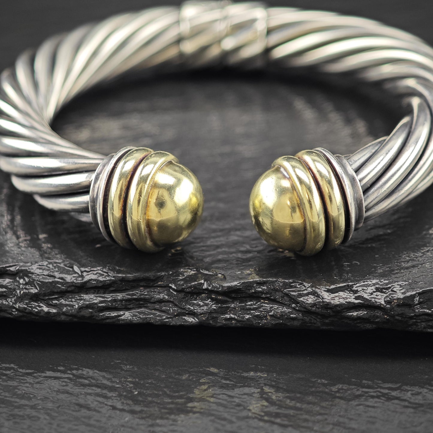 Vintage David Yurman Cable Cuff Bracelet, 14K Gold & Sterling Silver (Size 6.25)