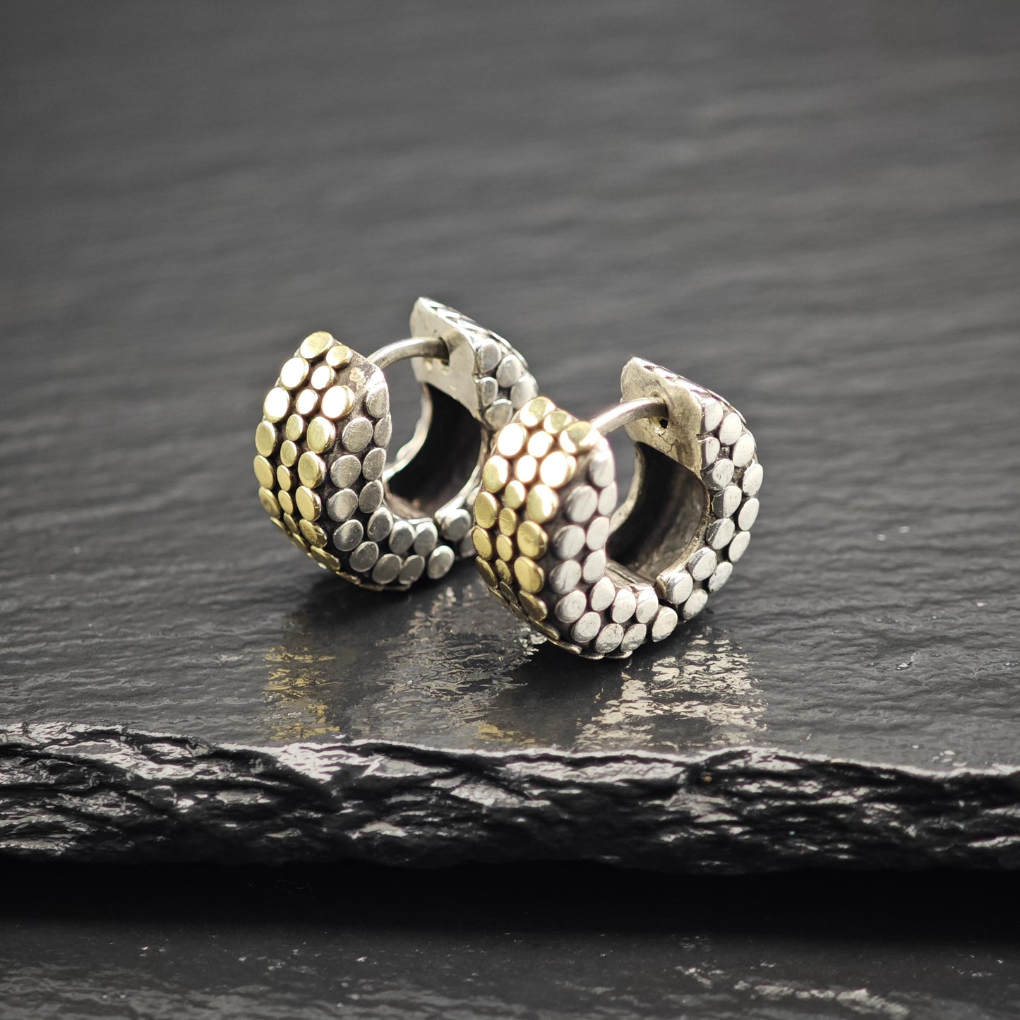 Vintage John Hardy 18K Gold Overlay Mini Hoop Sterling Silver Earrings ER3177