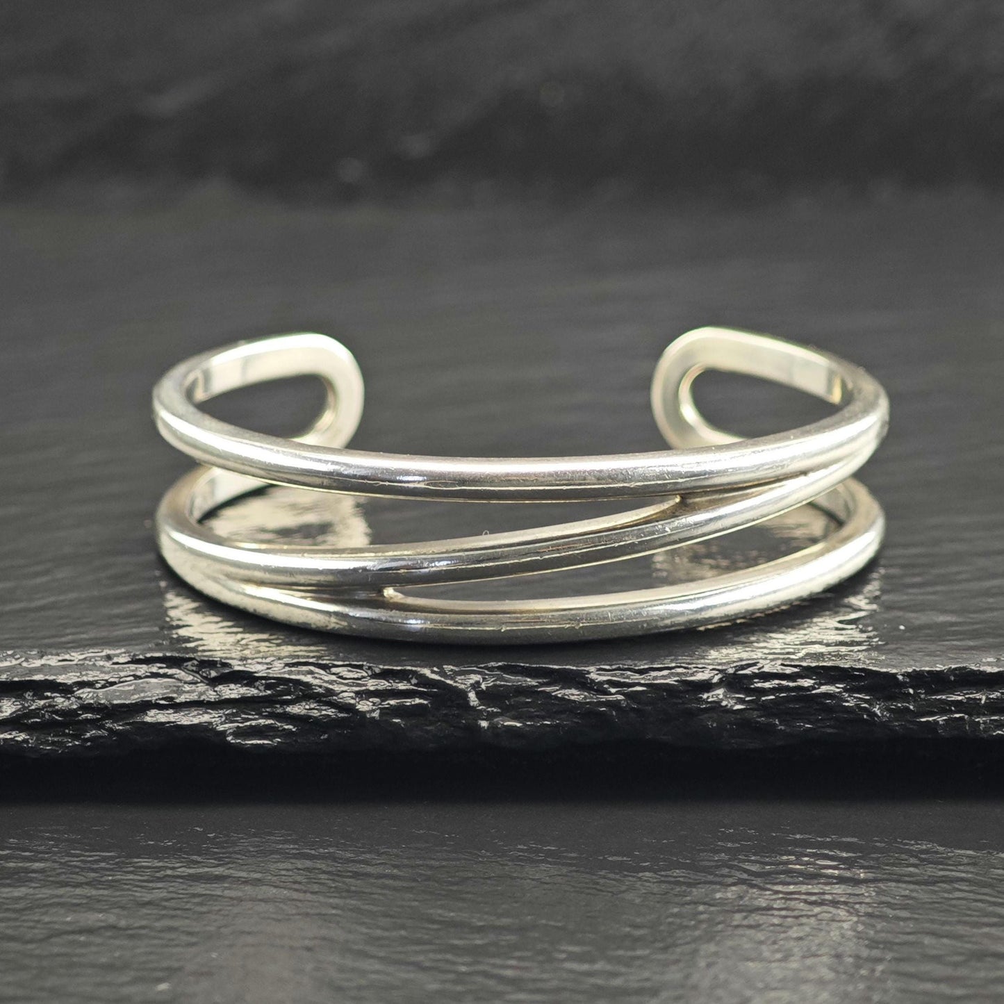 Vintage Tiffany & Co. Diaganol Sterling Silver Cuff Sz 6" BR3124