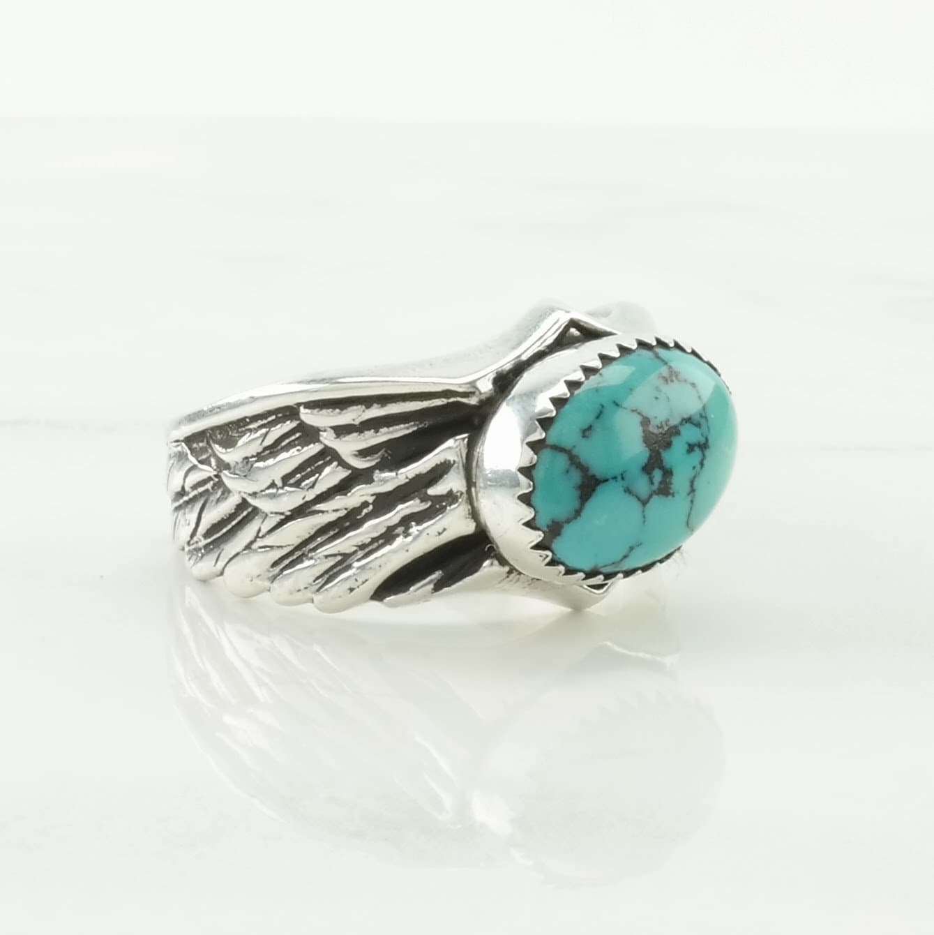 Vintage Native American Silver Ring Turquoise Wings Sterling Blue Size 12 1/4