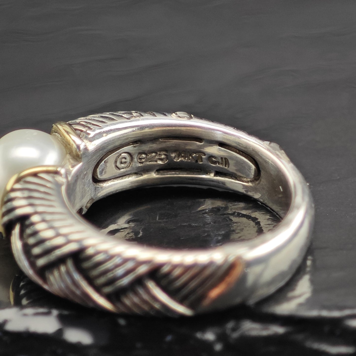 Pearl 14K Gold Accent Sterling Silver Ring Sz 7 R6732