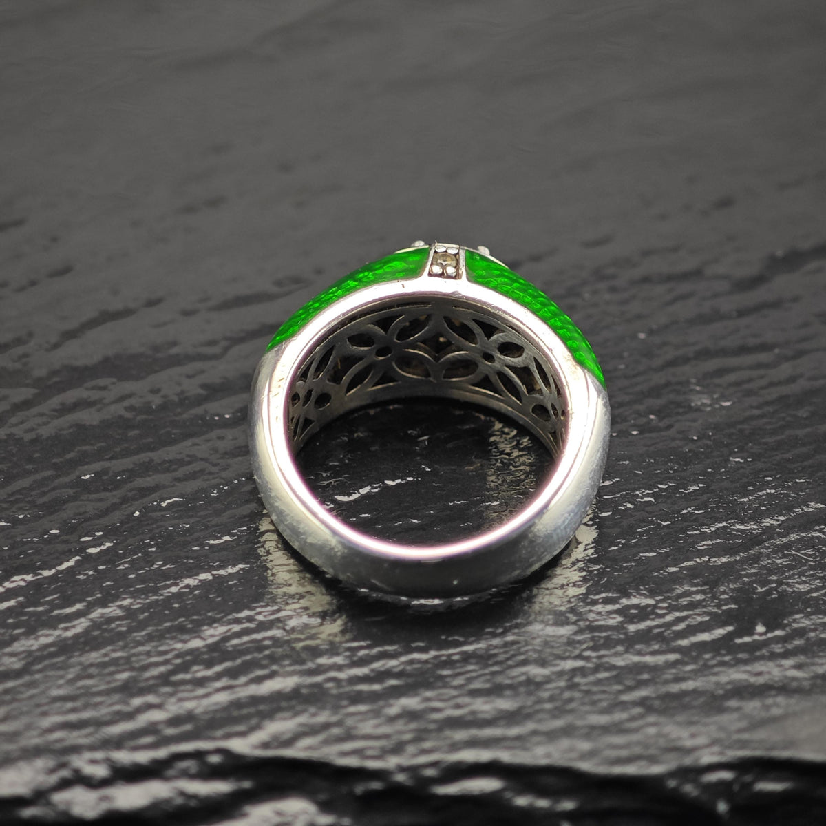 Hallmark Green Enamel CZ Sterling Silver Ring Sz 6 R6824